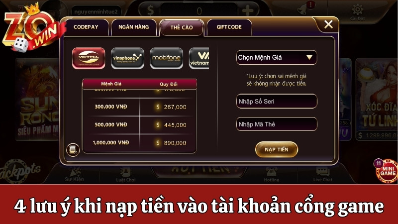 4 lưu ý khi nạp tiền vào tài khoản cổng game