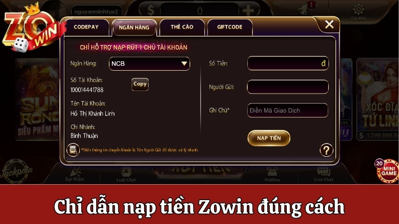 Chỉ dẫn nạp tiền Zowin đúng cách với 3 bước đơn giản 