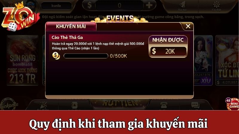 Quy định khi tham gia khuyến mãi tại Zowin